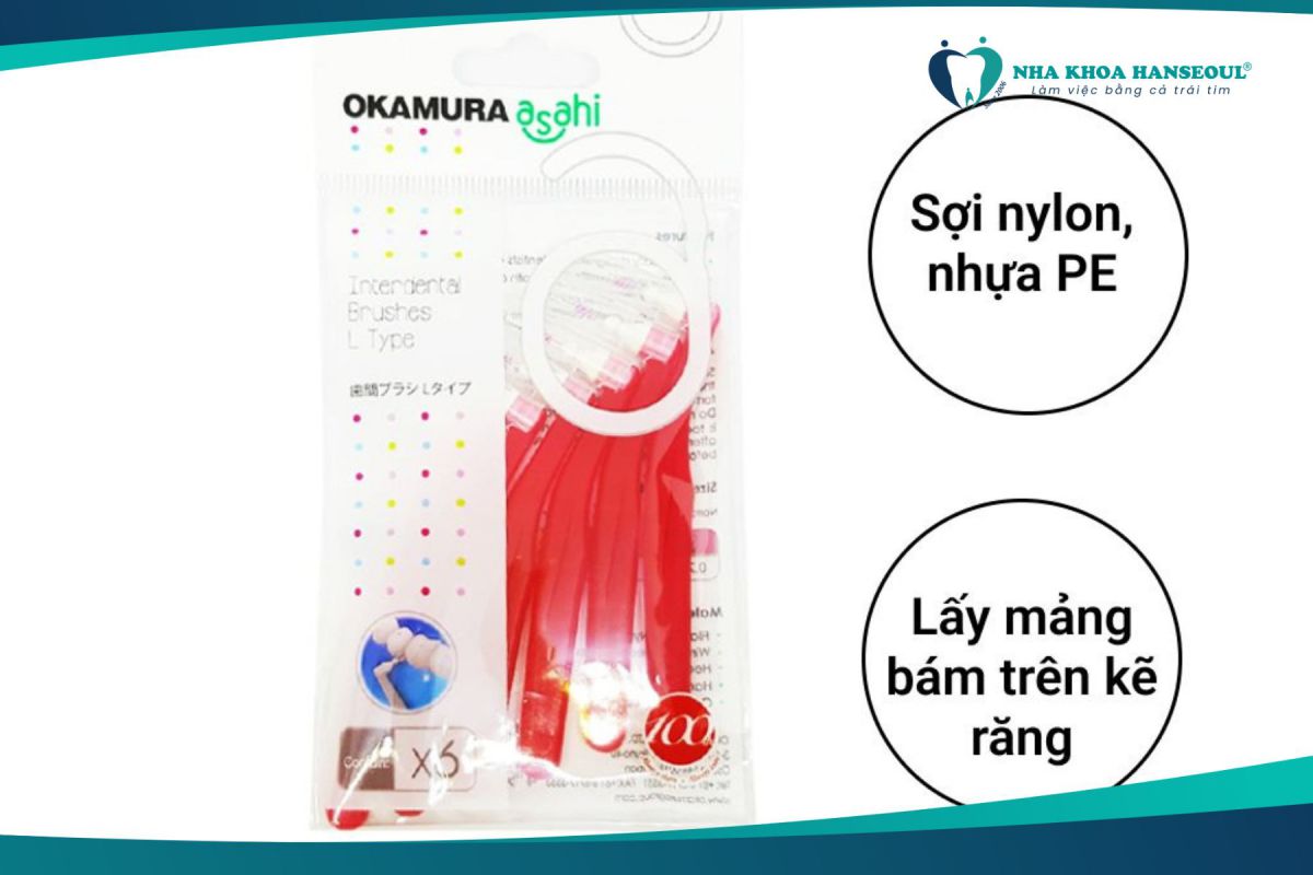Bàn chải kẽ Okamura asahi hình chữ L cho người niềng răng